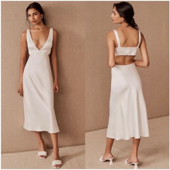 Sachin & Babi Sierra V-Neck Cutout Satin Dress by BHLDN NWT 2 - Picture 6 of 12